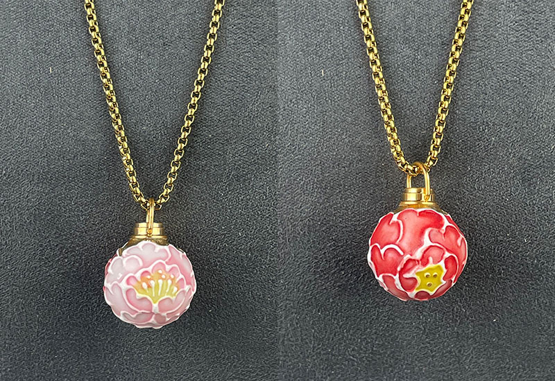 金玉牡丹香氛項鍊(紅粉)